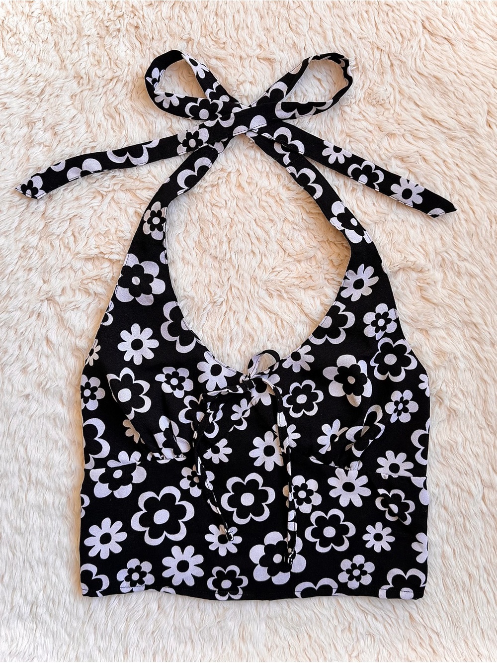 NWOT Hollister Floral Halter Neck Crop Top Retro Y2K Daisy Print Bow Tie Small